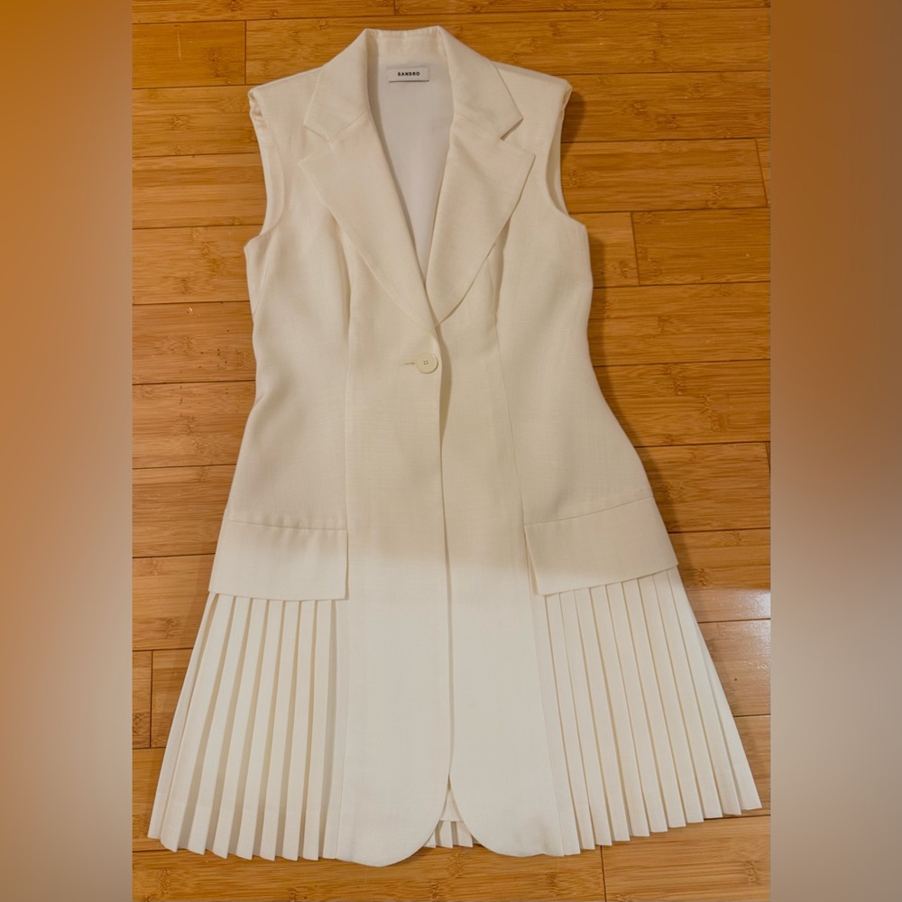 Sleeveless Cream Pleated Hem Mini Dress - Picture 4 of 7